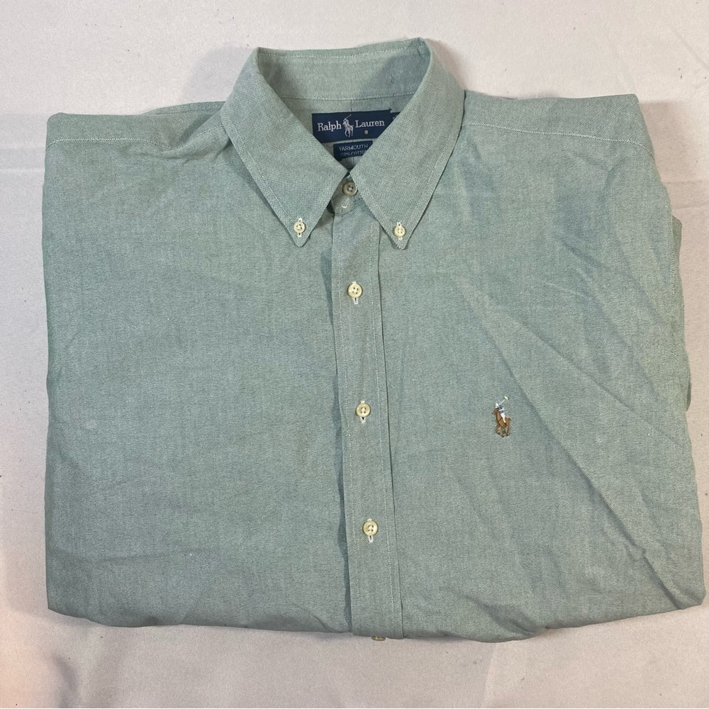 Men’s PoloRalph Lauren Long Sleeve Business Green Shirt  100% Cotton - Size 17